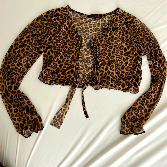 Cheetah See Through Tie Blouse - Picture 1 of 1
